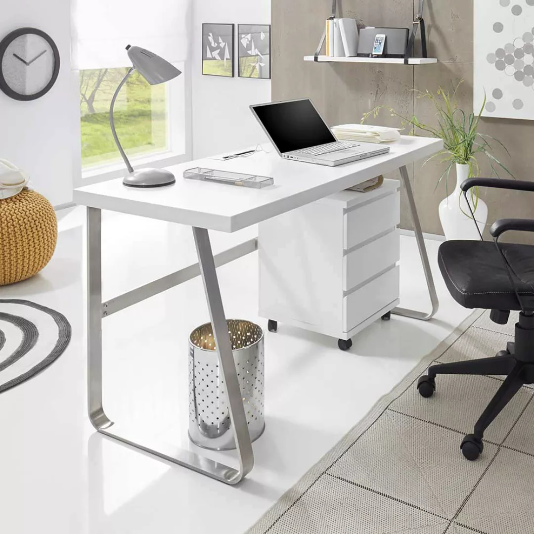 Schreibtisch in Weiß mit Kabeldurchlass günstig online kaufen