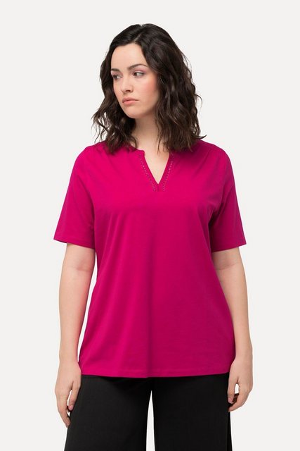 Ulla Popken Rundhalsshirt T-Shirt Zierband Tunika-Ausschnitt Halbarm günstig online kaufen