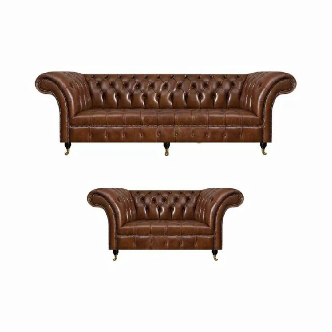 JVmoebel Sofa Chesterfield Braune Ledersofas Designer Garnitur Komplette Ei günstig online kaufen