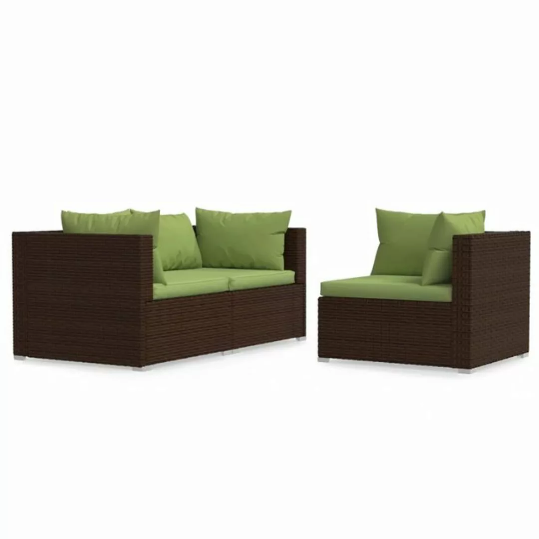 vidaXL Sofaelement 3-tlg. Garten-Lounge-Set mit Kissen Braun Poly Rattan (1 günstig online kaufen