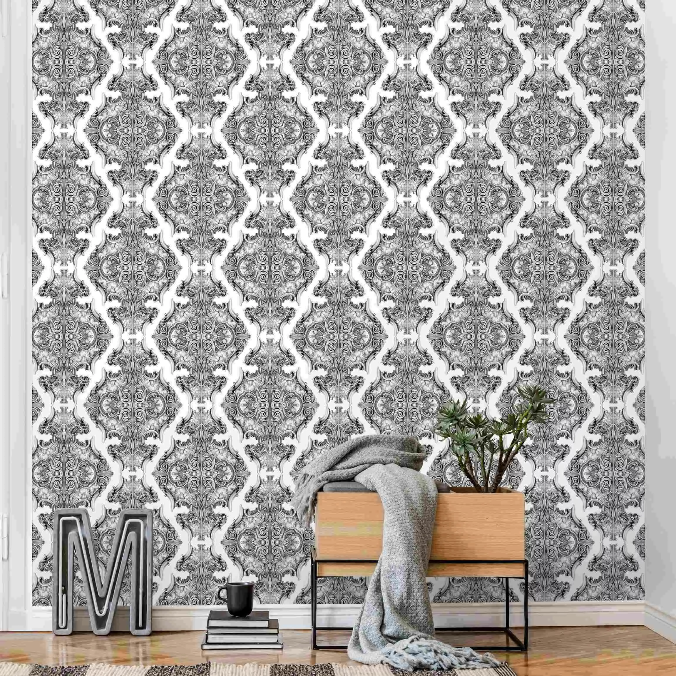 Fototapete Aquarell Barock Muster in Grau günstig online kaufen