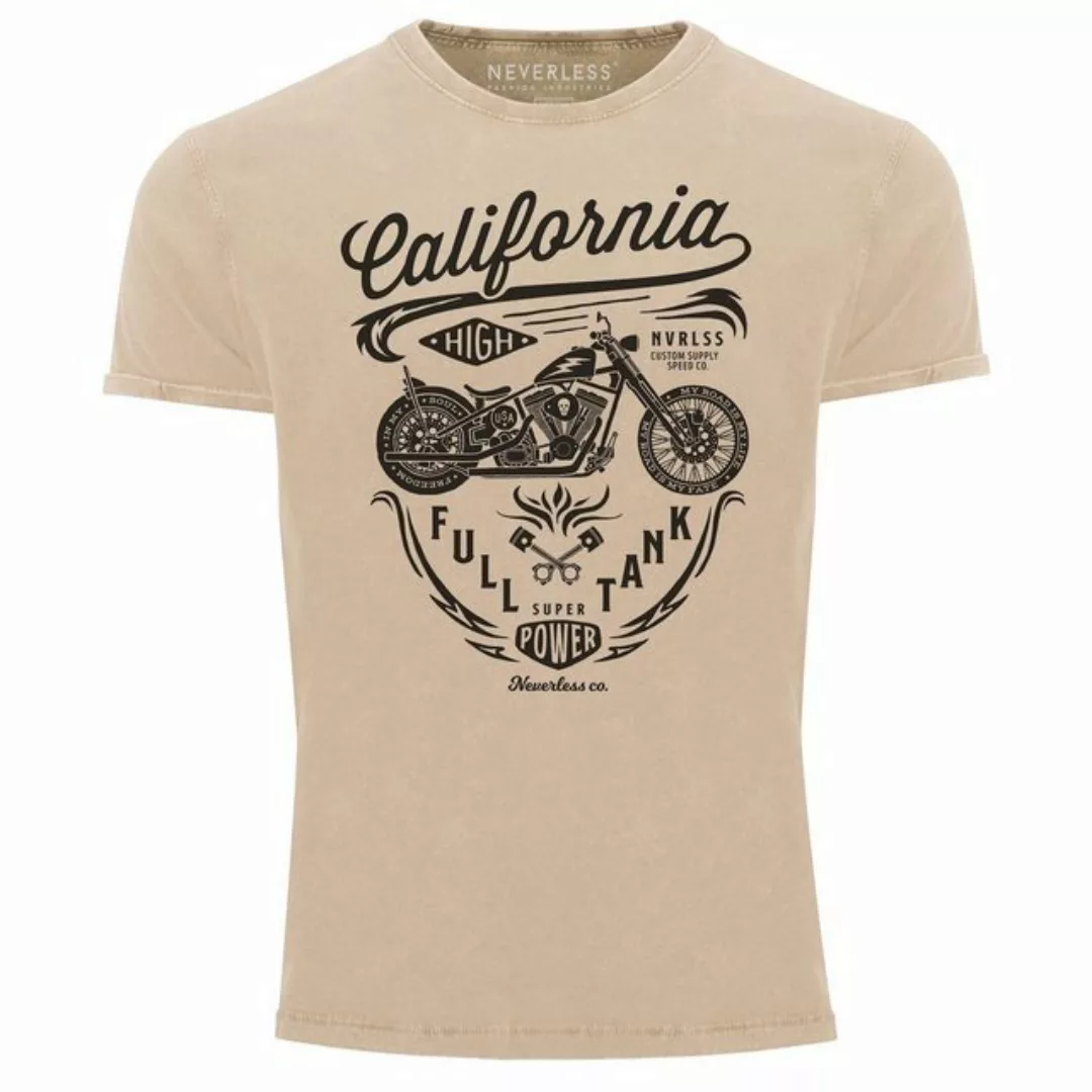 Neverless Print-Shirt Herren Vintage Shirt Biker Motorrad Schriftzug Califo günstig online kaufen