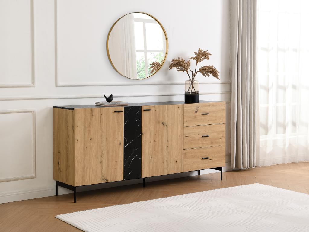 Sideboard mit 2 Türen & 3 Schubladen - MDF & Metall - Holzfarben hell & Mar günstig online kaufen