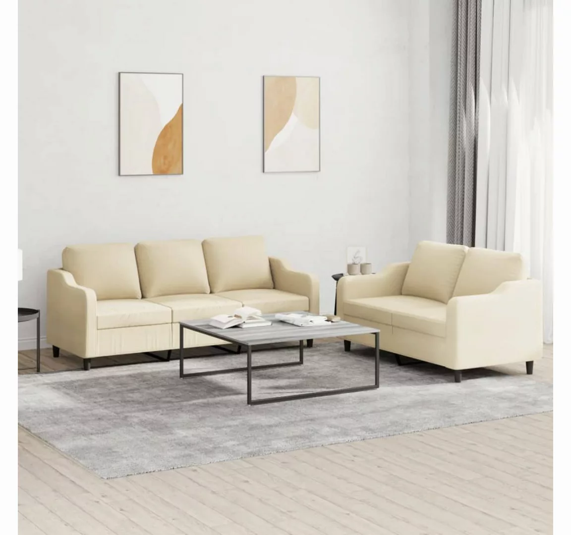 vidaXL Sofa Sofagarnitur Set mit Kissen Stoff, 2-tlg., Creme günstig online kaufen