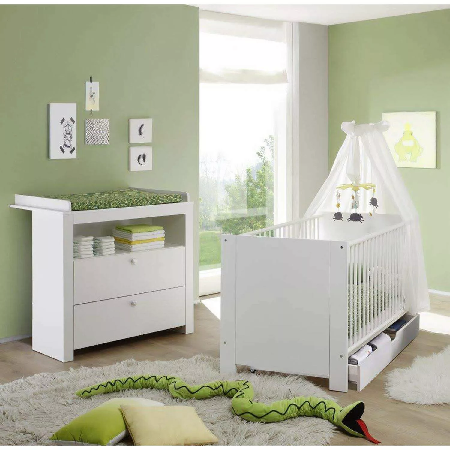 Lomadox Babyzimmer Serie mit Wickelkommode OLBIA-19 in Weiß weiß günstig online kaufen