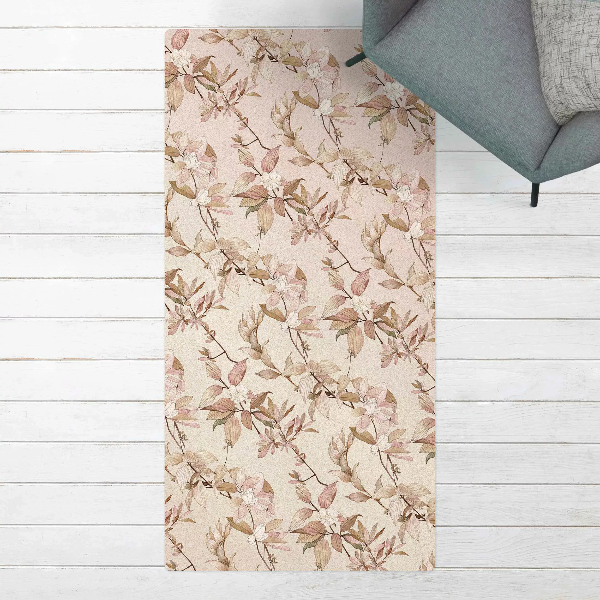 Kork-Teppich Romantisches Blütenaquarell Natur Sand günstig online kaufen