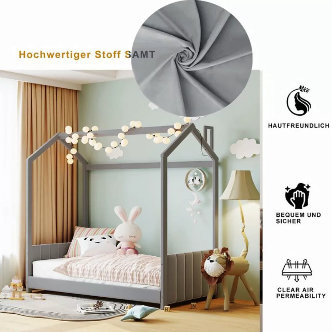 Sweiko Kinderbett, Hausbett mit Dach und Schornstein, Polsterbett, 90 x 200 günstig online kaufen