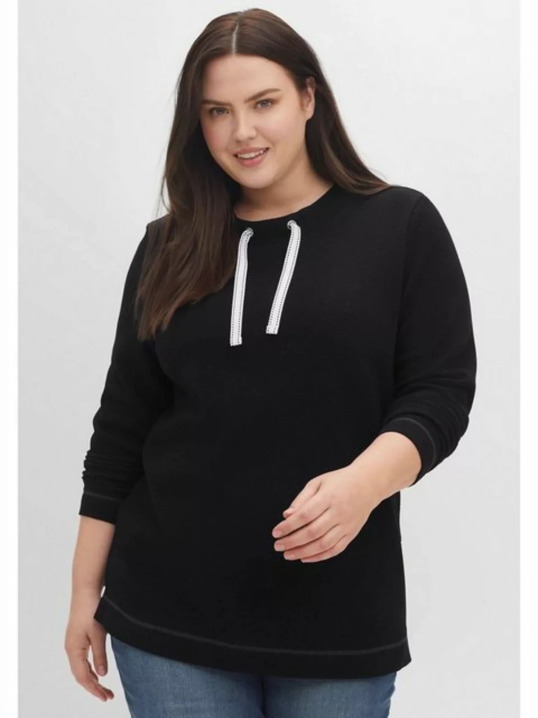 Sheego Sweatshirt "Große Größen", aus Waffelpiqué, Tunnelzug am Ausschnitt günstig online kaufen