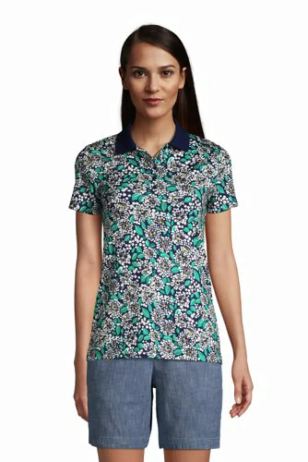 Supima-Poloshirt in Petite-Größe, Damen, Größe: S Petite, Blau, Baumwolle, günstig online kaufen