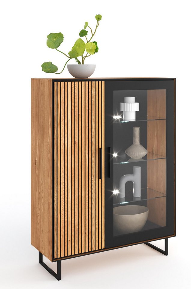 freiraum Vitrine Eddie in Eiche / schwarz, Eiche teilmassiv - 102x147x40cm günstig online kaufen