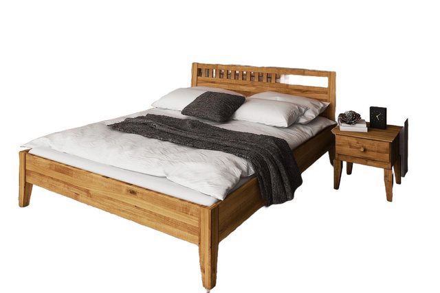 Natur24 Bett Bett Sydo 5 Wildeiche massiv 200x200cm mit Holzkopfteil und Ho günstig online kaufen