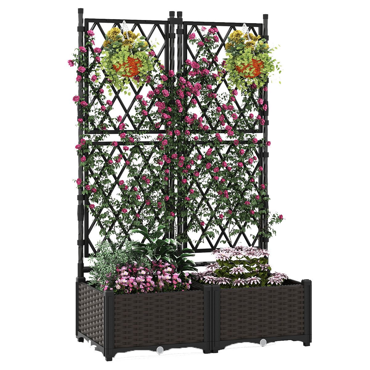 COSTWAY Blumenkasten, mit Rankgitter, Pflanzkasten, Hochbeet, günstig online kaufen