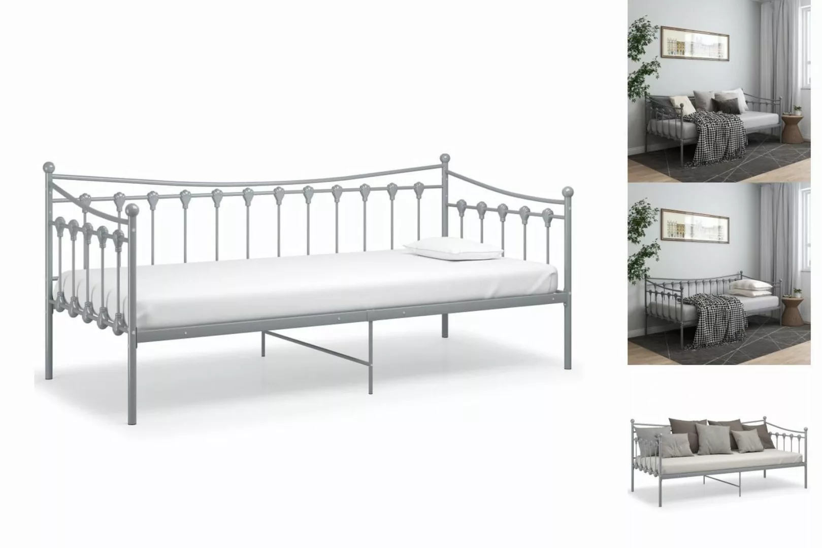 vidaXL Bettgestell Schlafsofa Bettgestell Grau Metall 90x200 cm Einzelbett günstig online kaufen