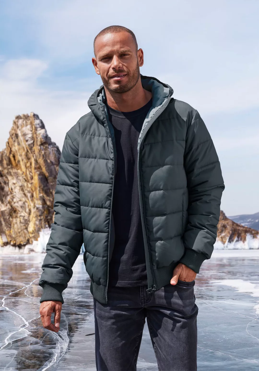 John Devin Steppjacke, mit Kapuze, Outdoorjacke mit Strickbündchen günstig online kaufen