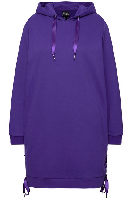 Ulla Popken Sweatshirt Long-Hoodie Satinbänder Kapuze Langarm günstig online kaufen