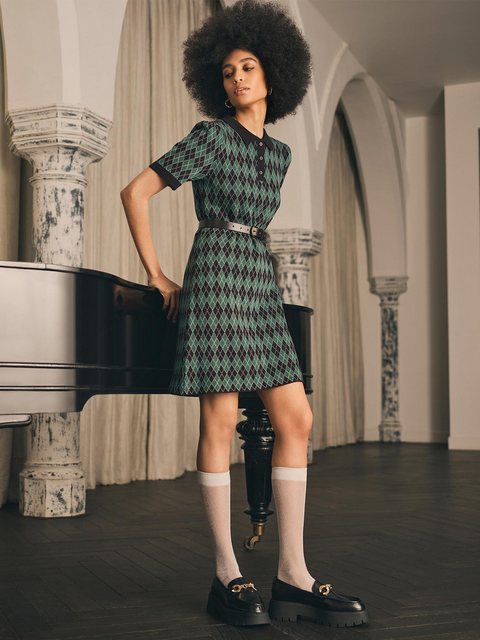 Apricot Minikleid Kleid im Polo-Stil, mit Routenmuster günstig online kaufen