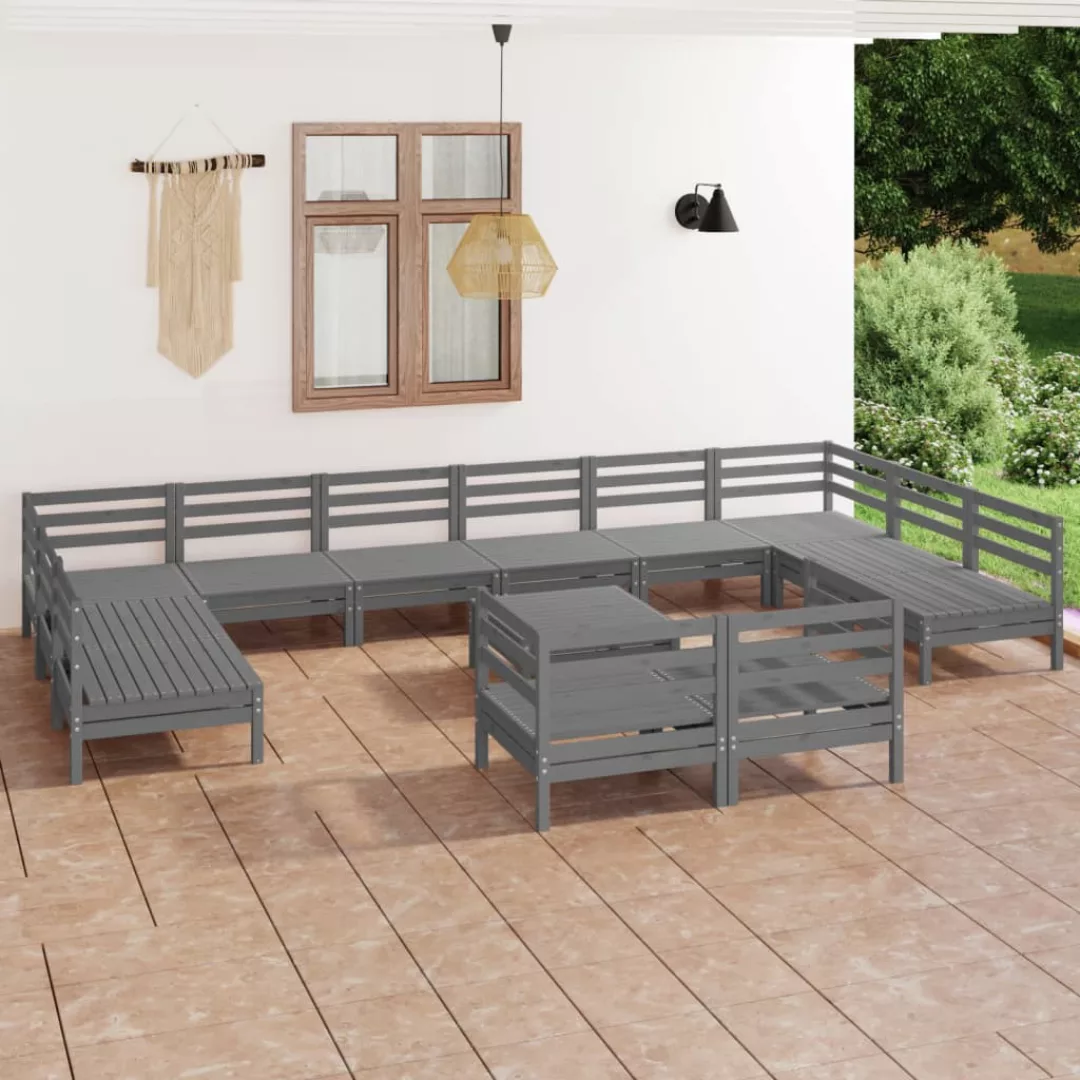 13-tlg. Garten-lounge-set Grau Kiefer Massivholz günstig online kaufen