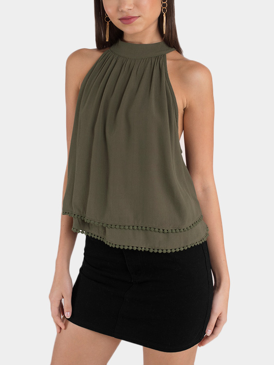 Army Green Cut Out Zwei Schichten Design Top günstig online kaufen