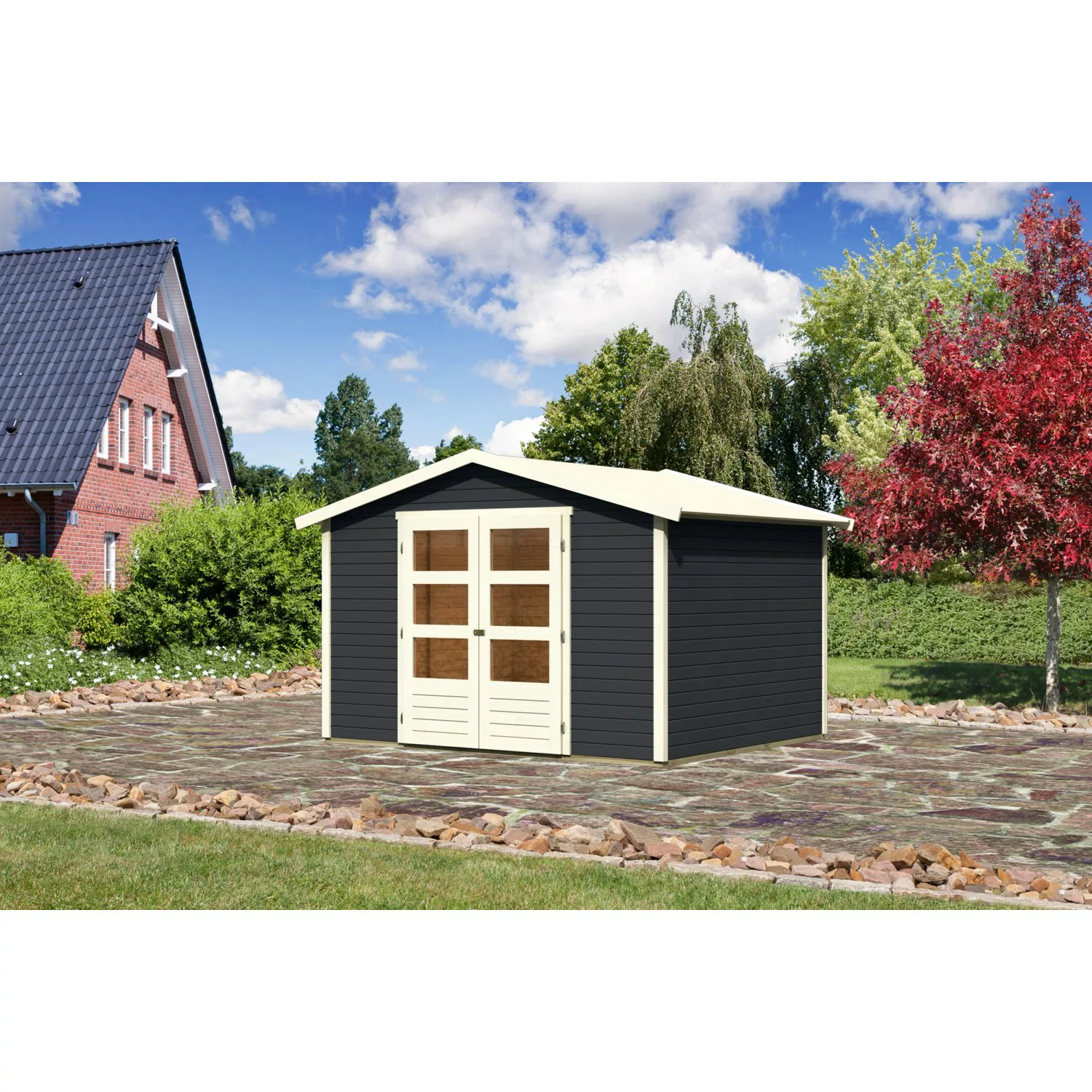 Karibu Gartenhaus/Gerätehaus Amberg 4 Anthrazit 246 cm x 246 cm günstig online kaufen