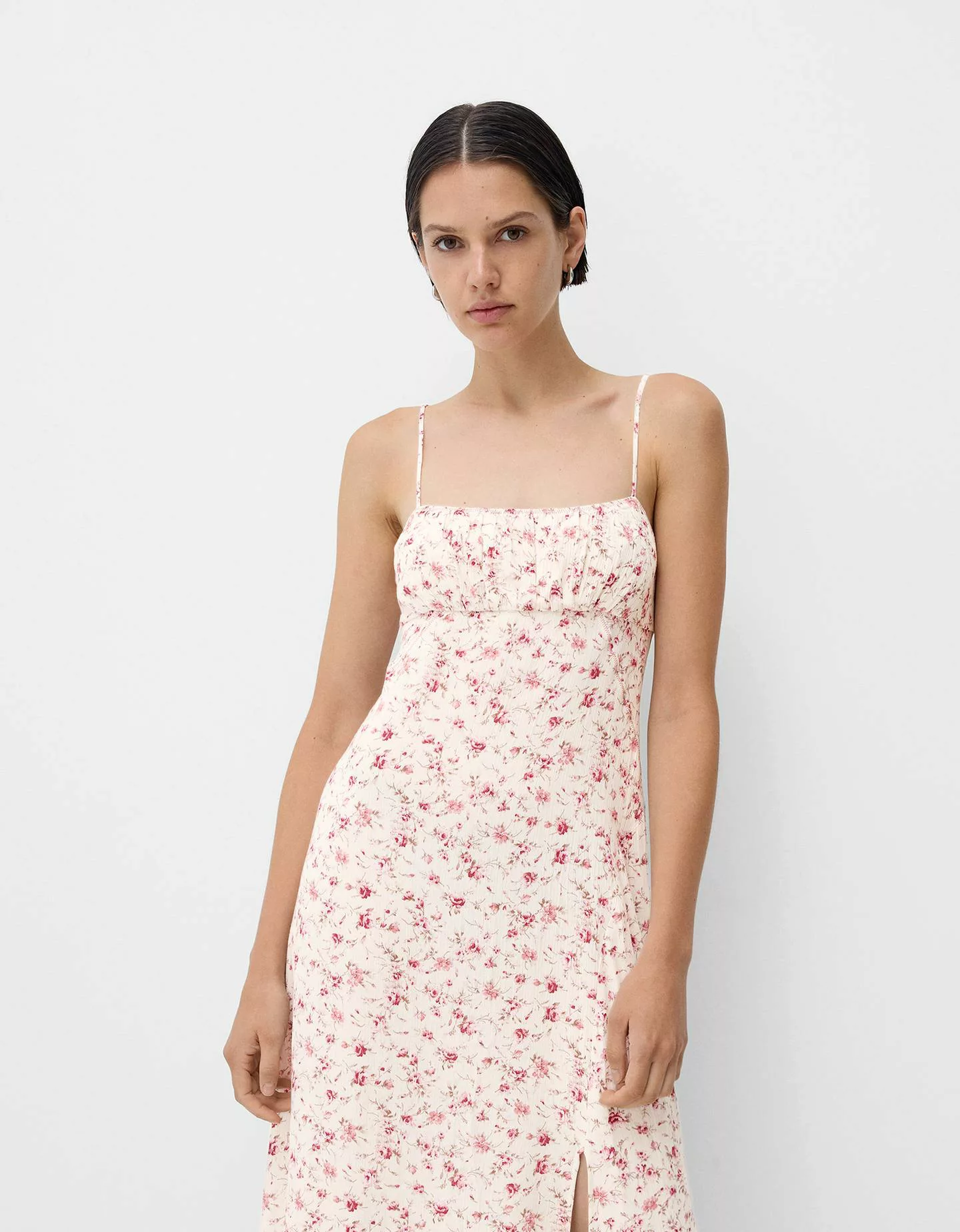 Bershka Gesmoktes Midikleid Mit Print Damen M Rosa günstig online kaufen