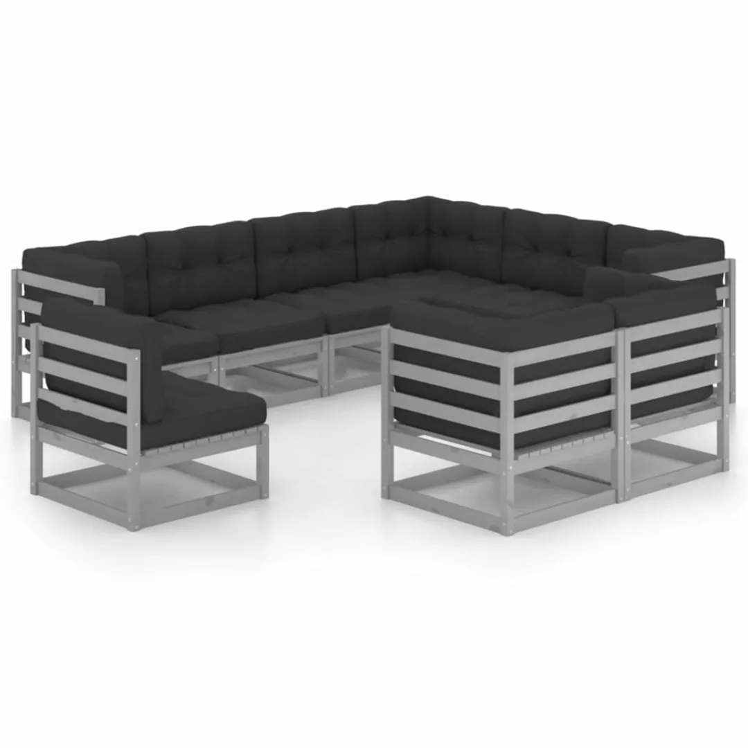 9-tlg. Garten-lounge-set Mit Kissen Grau Kiefer Massivholz günstig online kaufen