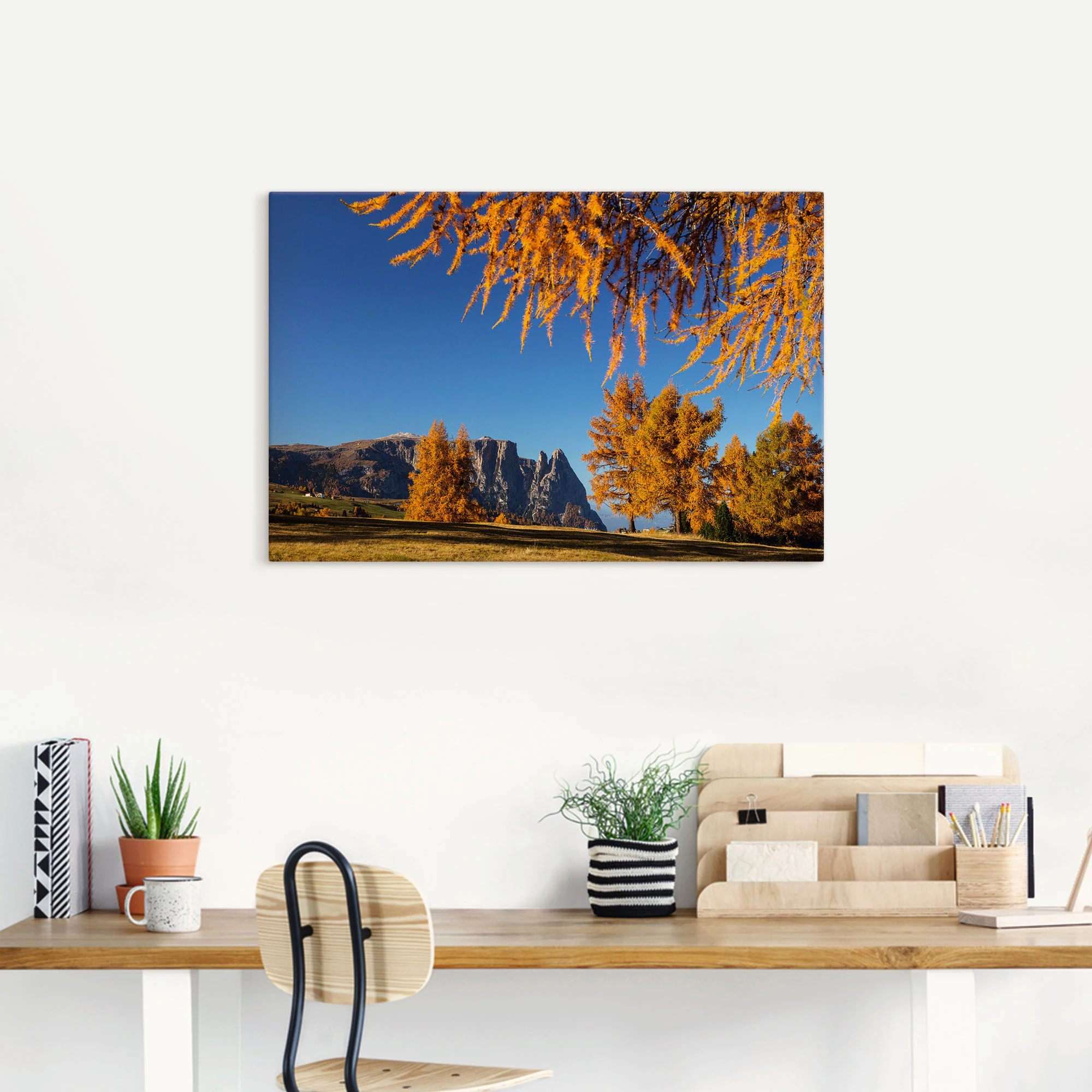 Artland Leinwandbild "Goldener Herbst auf der Seiser Alm", Wiesen & Baumbil günstig online kaufen