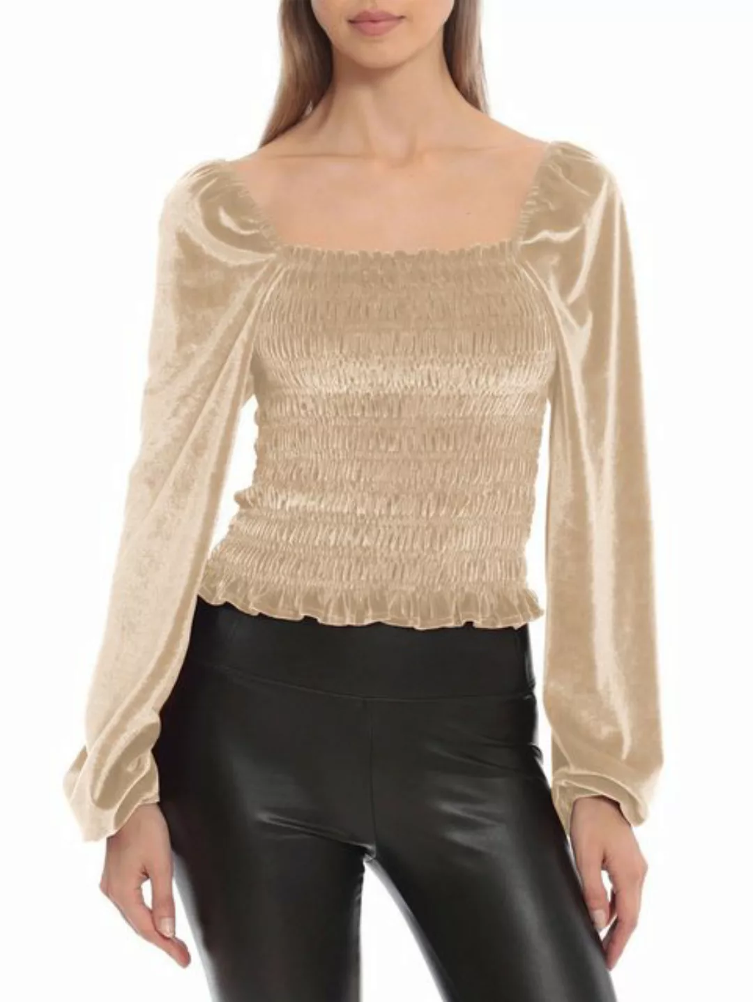 ZWY 2-in-1-Langarmshirt Damen-Bluse mit langen Ärmeln, Samt, elegant, geraf günstig online kaufen