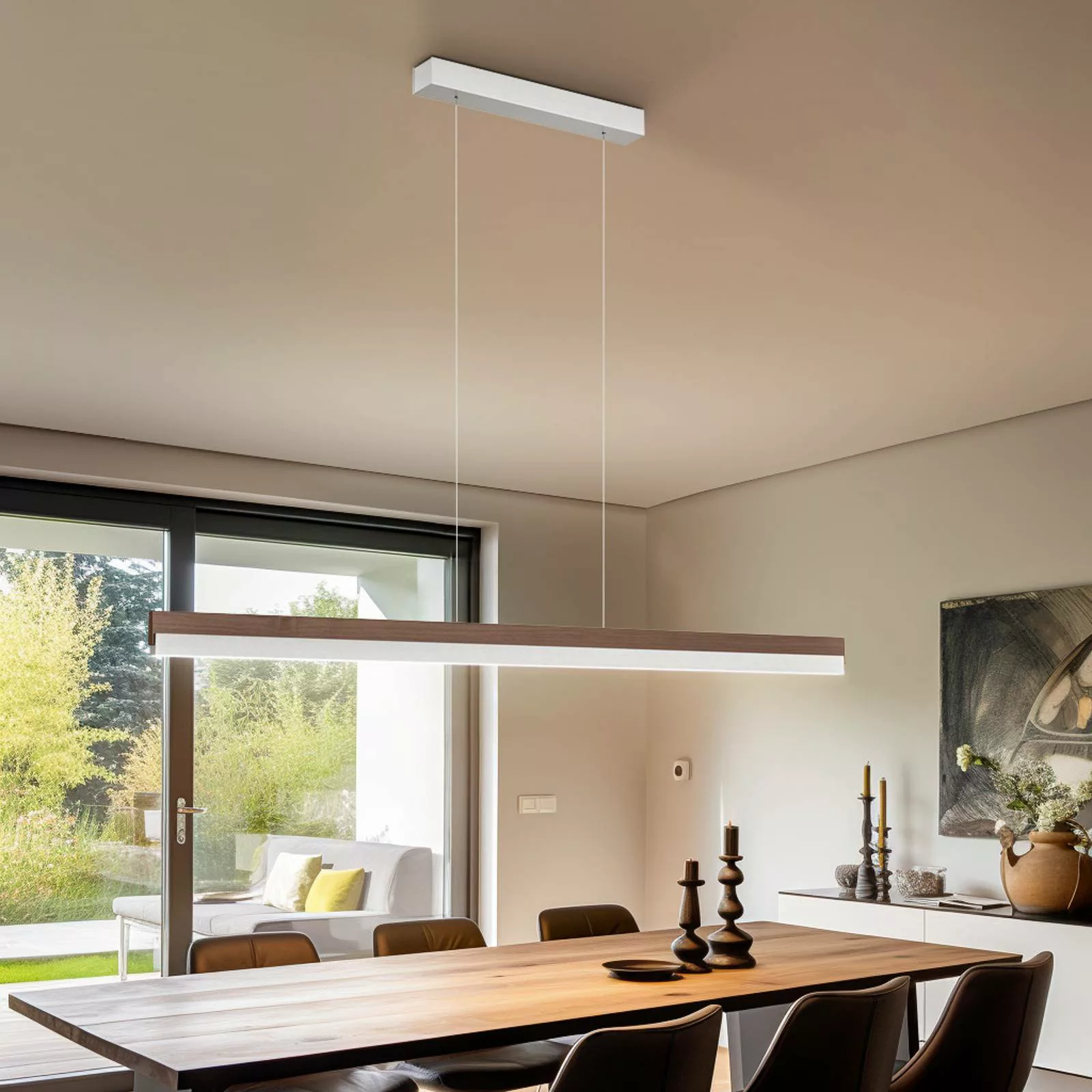 Quitani LED-Hängelampe Keijo, nickel/nuss, 143 cm günstig online kaufen