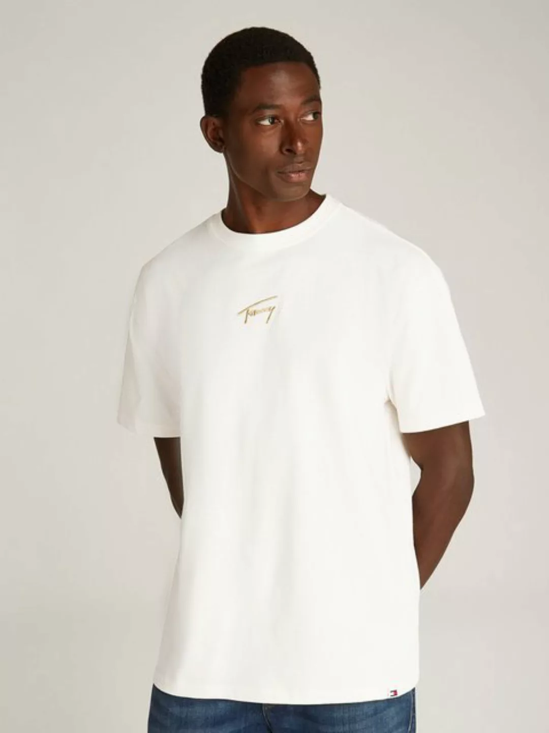 Tommy Jeans T-Shirt "TJM REG GOLD SIGNATURE TEE EXT", Logostickerei günstig online kaufen