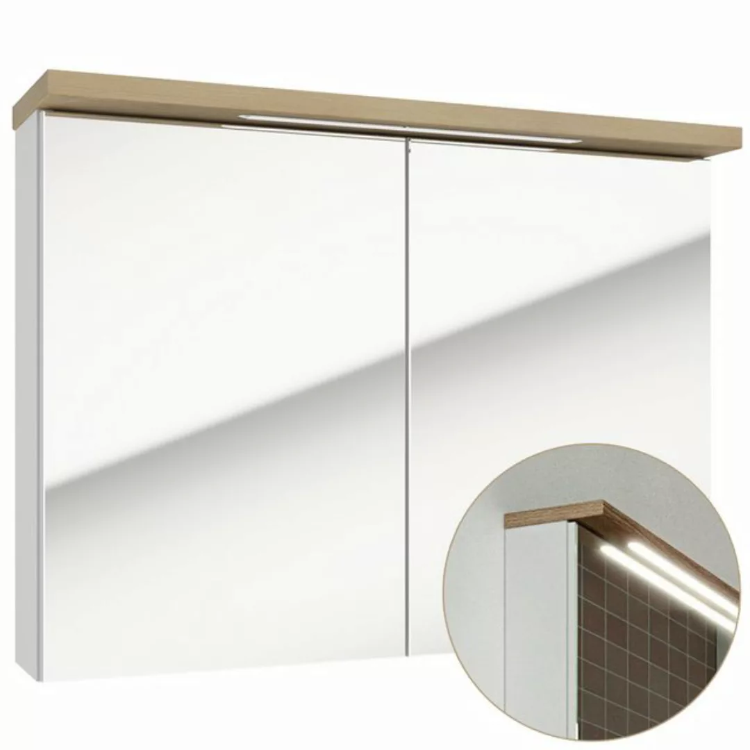 LED-Spiegelschrank 80 cm SOFIA-107 in Hochglanz weiß lackiert mit Trüffel B günstig online kaufen