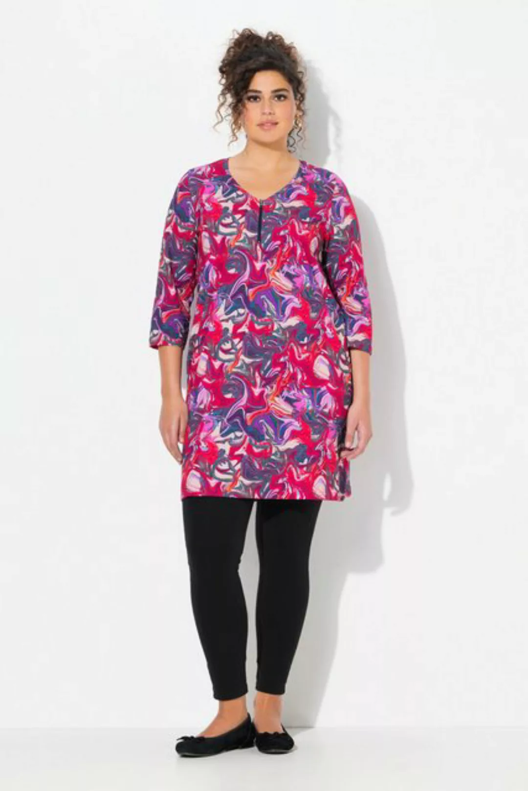 Ulla Popken Longshirt Longshirt Batikmuster Zipper A-Linie 3/4-Arm günstig online kaufen