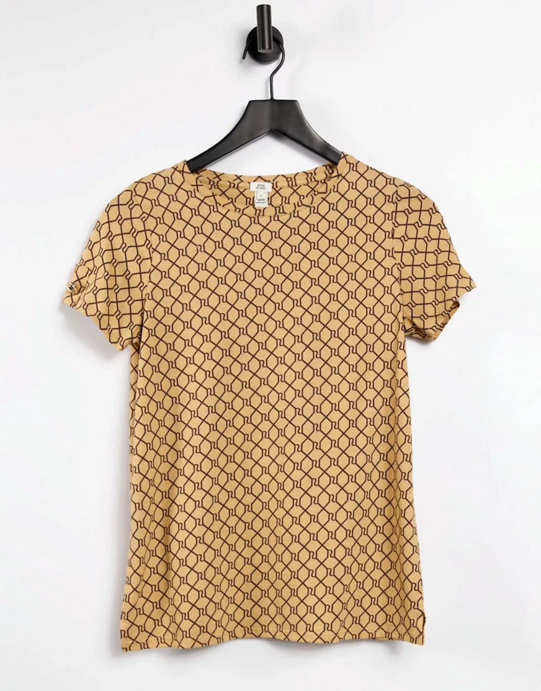 River Island – Braune T-Shirt mit Monogramm-Logo günstig online kaufen
