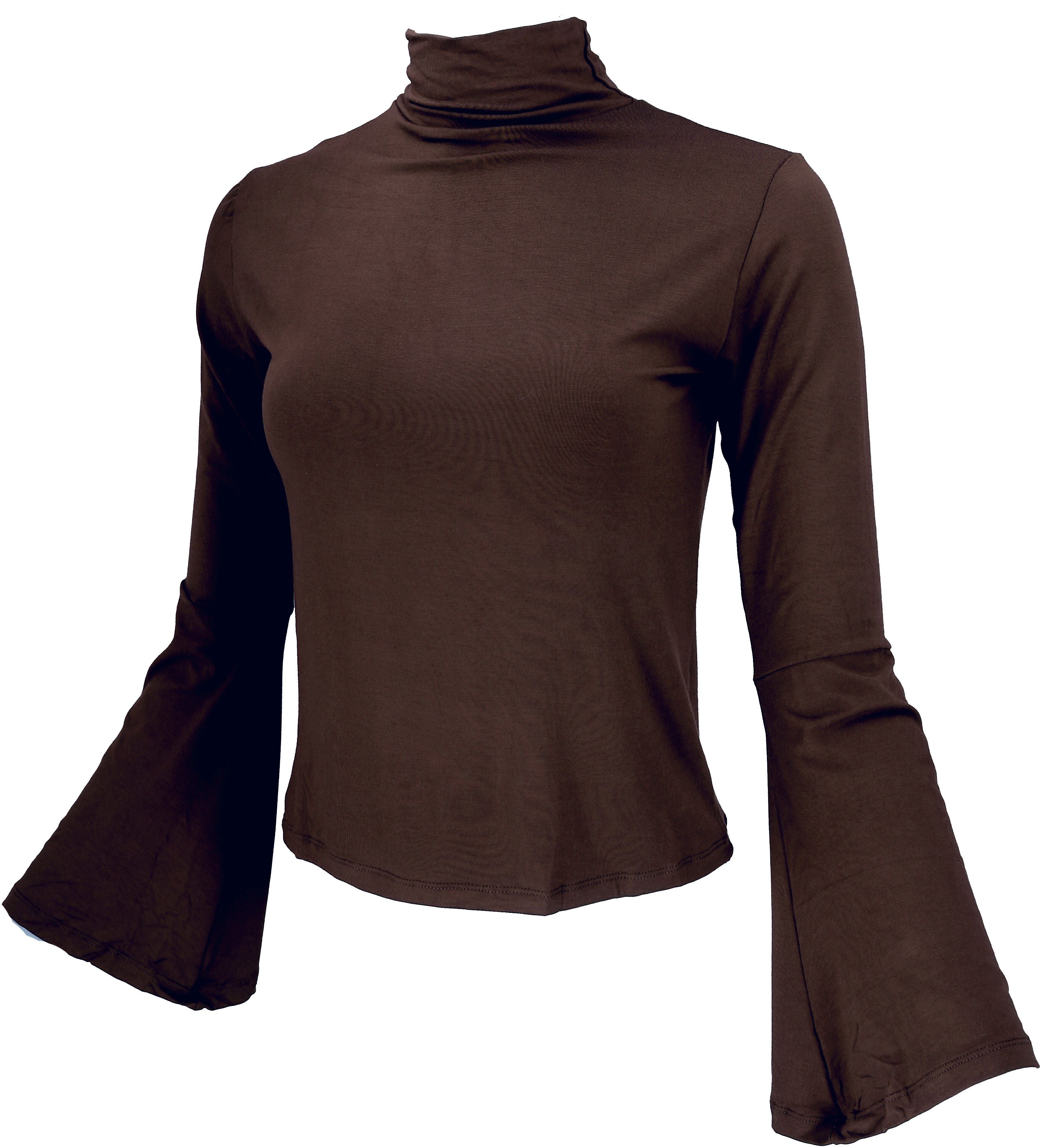 Guru-Shop Longsleeve Schmales Langarmshirt mit Trompetenärmeln günstig online kaufen