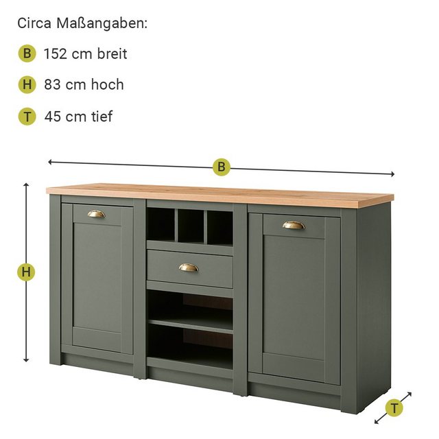 Lomadox Buffet CINCINNATI-61 in grün mit Wotaneiche 194/207/45cm günstig online kaufen