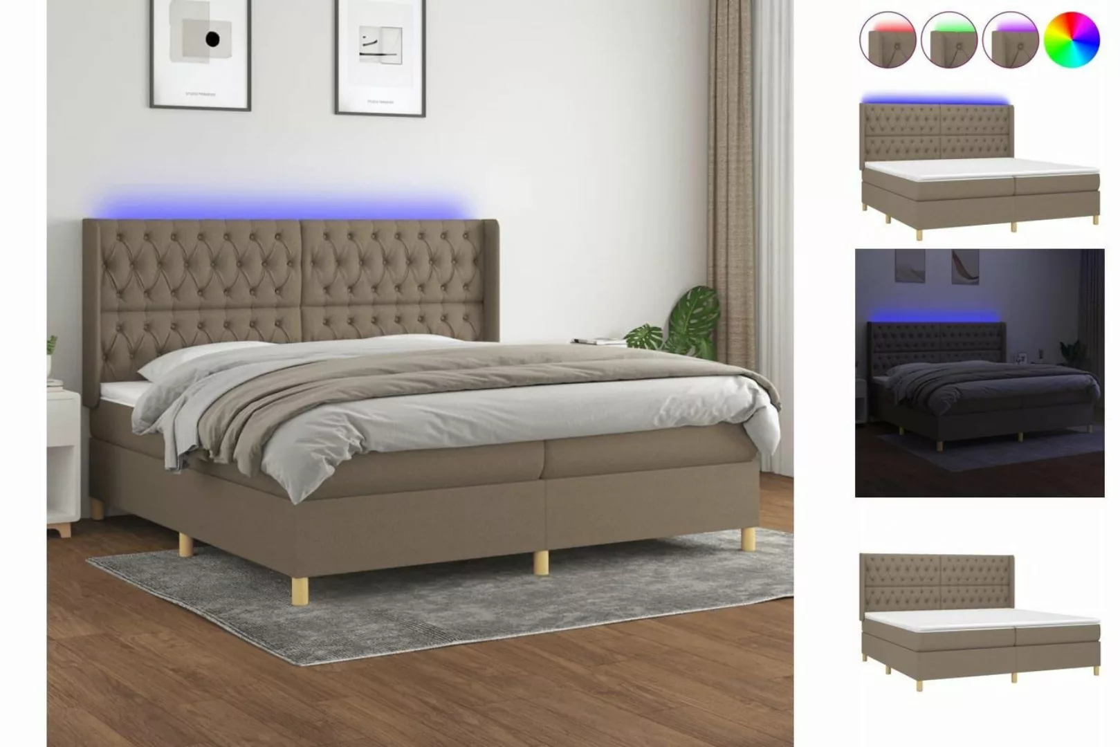 vidaXL Boxspringbett Boxspringbett mit Matratze LED Taupe 200x200 cm Stoff günstig online kaufen