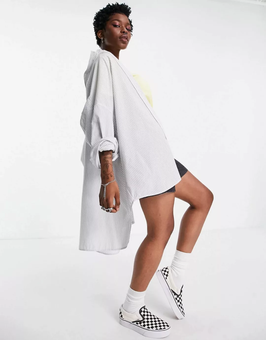 Topshop – Oversize-Popelinehemd in Grau günstig online kaufen