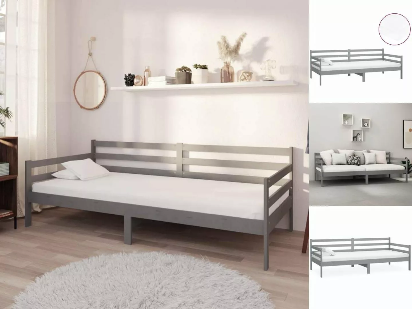 vidaXL Gästebett Tagesbett Gästebett mit Matratze 90x200 cm Grau Massivholz günstig online kaufen