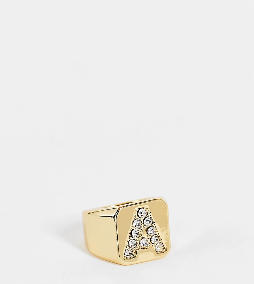 ASOS DESIGN – 14-karätig vergoldeter Ring mit A-Anfangsbuchstabe-Goldfarben günstig online kaufen