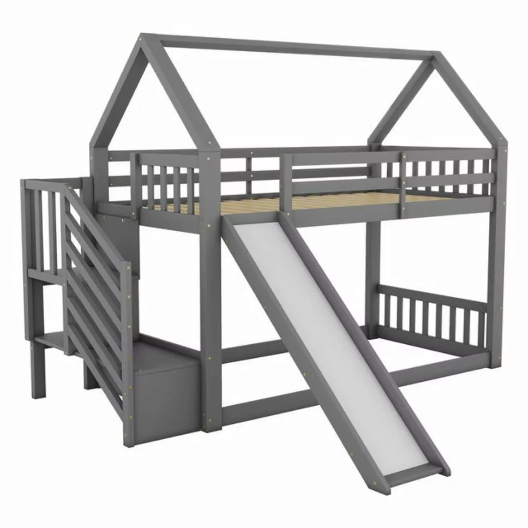 Flieks Etagenbett, Kinderbett mit Treppe & Rutsche & oberem Lattenrost 90x2 günstig online kaufen