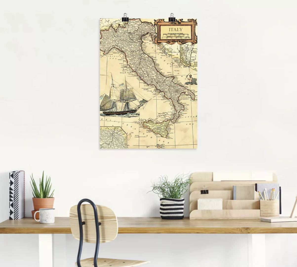 Artland Wandbild "Italienkarte", Landkarten, (1 St.), als Leinwandbild, Pos günstig online kaufen