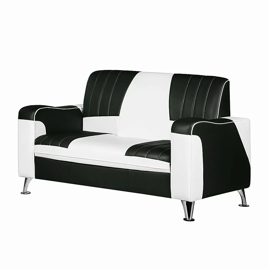 home24 Studio Monroe Sofa Nixa 2-Sitzer Weiß/Schwarz Kunstleder 161x93x76 c günstig online kaufen
