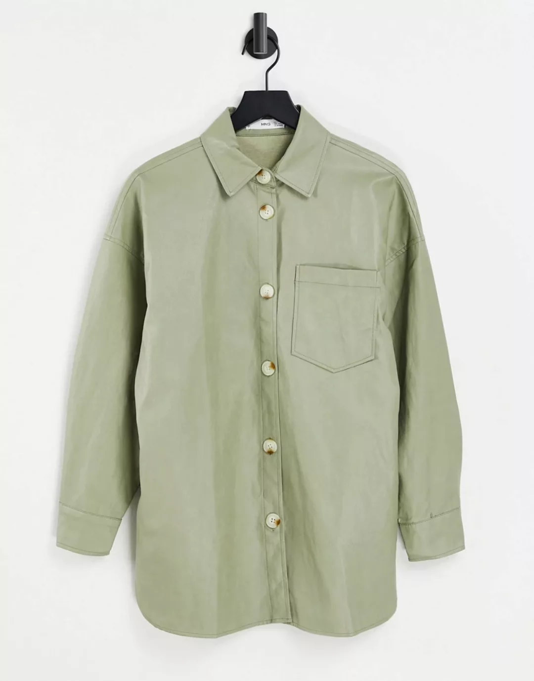 Mango – Hemdjacke aus Kunstleder in Salbeigrün günstig online kaufen