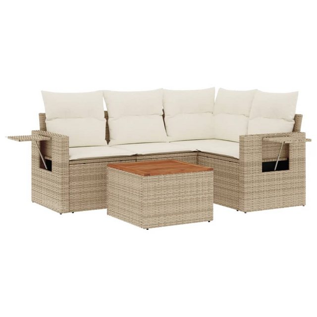 vidaXL Sofaelement 5-tlg. Garten-Sofagarnitur mit Kissen Beige Poly Rattan günstig online kaufen