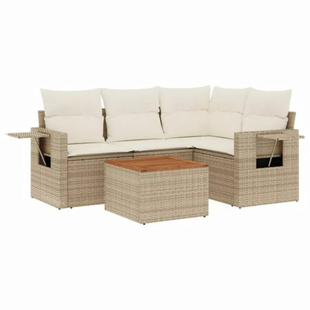 vidaXL Sofaelement 5-tlg. Garten-Sofagarnitur mit Kissen Beige Poly Rattan günstig online kaufen