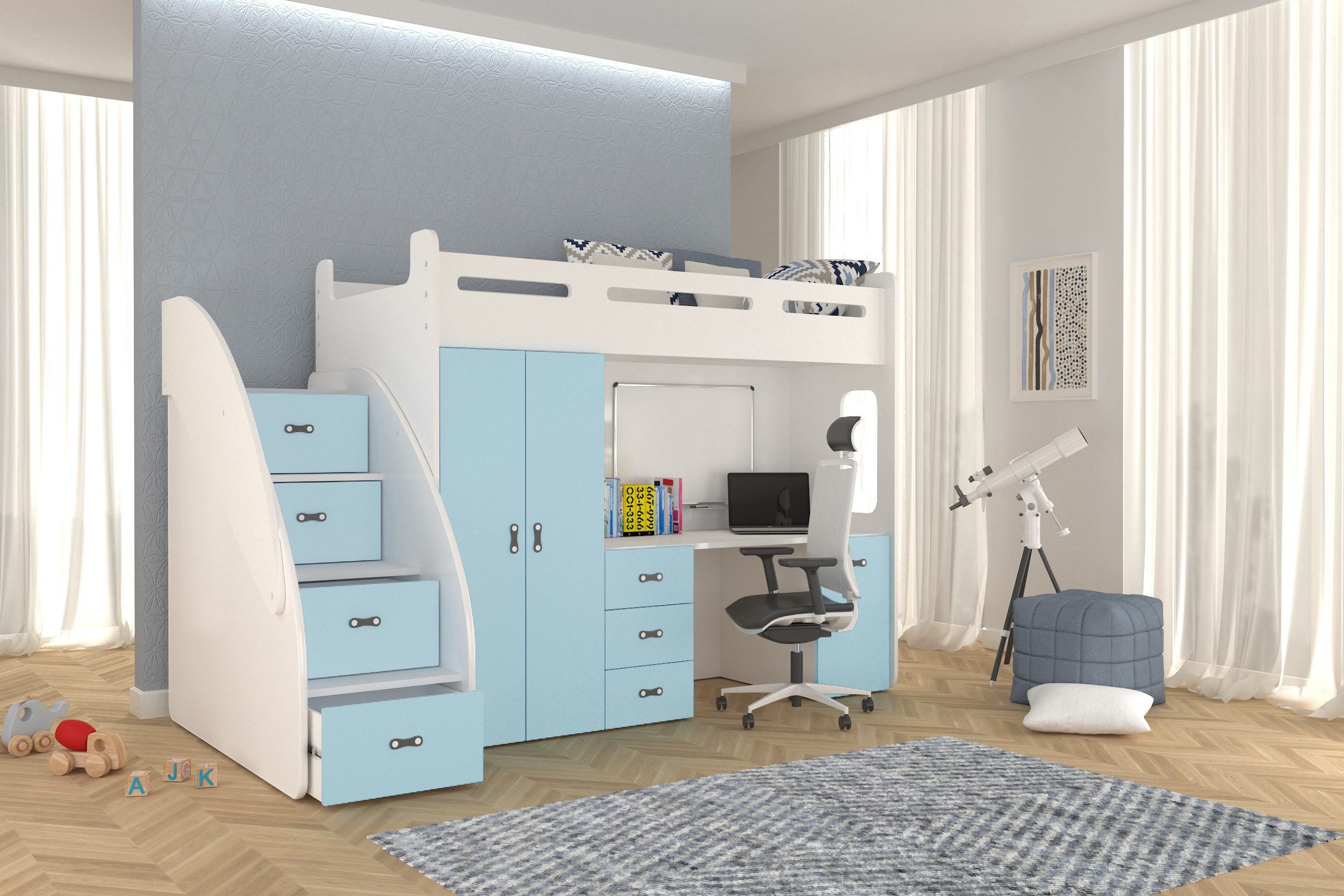 AJKmeble Hochbett Etagenbett 80x200cm mit Treppe, günstig online kaufen