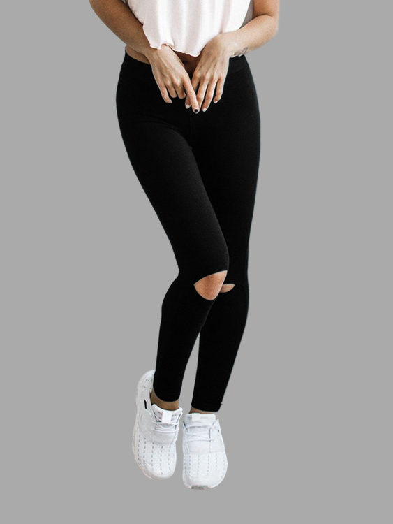 Schwarze Mode ausgeschnitten Yoga Leggings günstig online kaufen