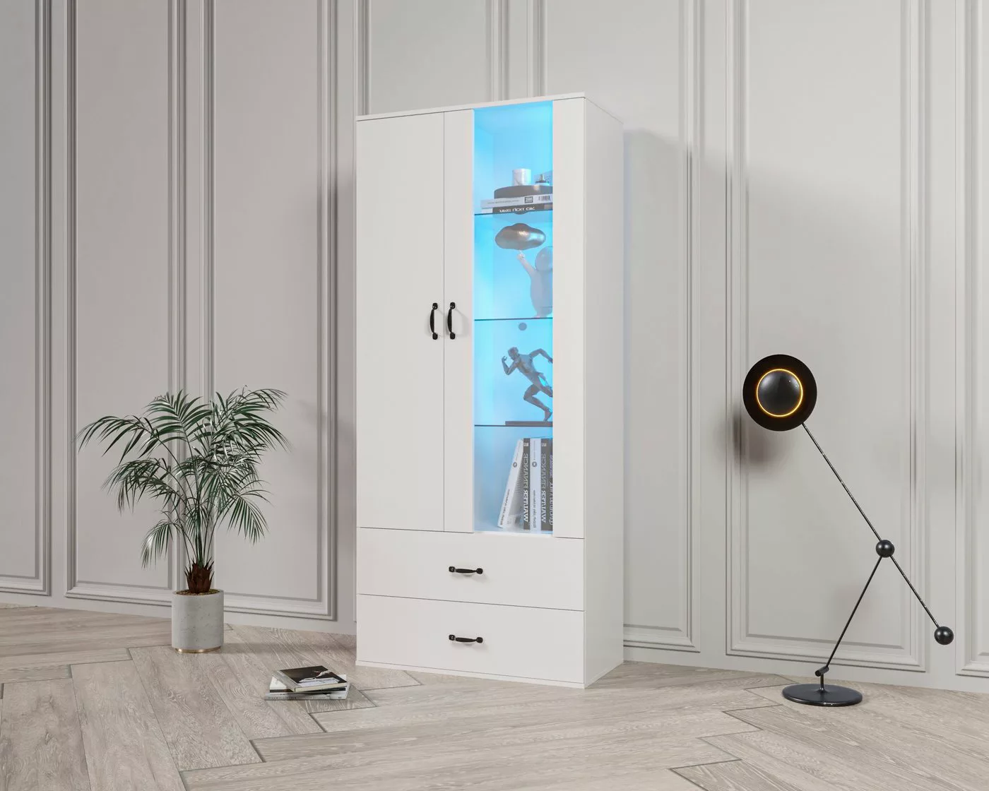 OKWISH Vitrine (16-farbige LED-Lichtvitrine mit Glasböden, Standvitrine mit günstig online kaufen