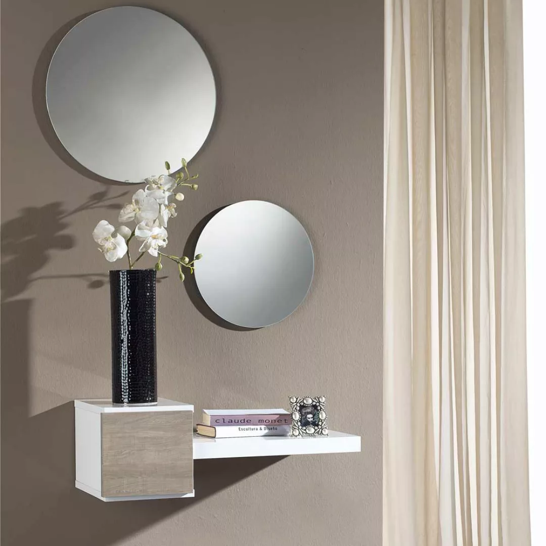 Wandkonsole und Spiegel in Weiß Hochglanz Eiche Sonoma modern (dreiteilig) günstig online kaufen