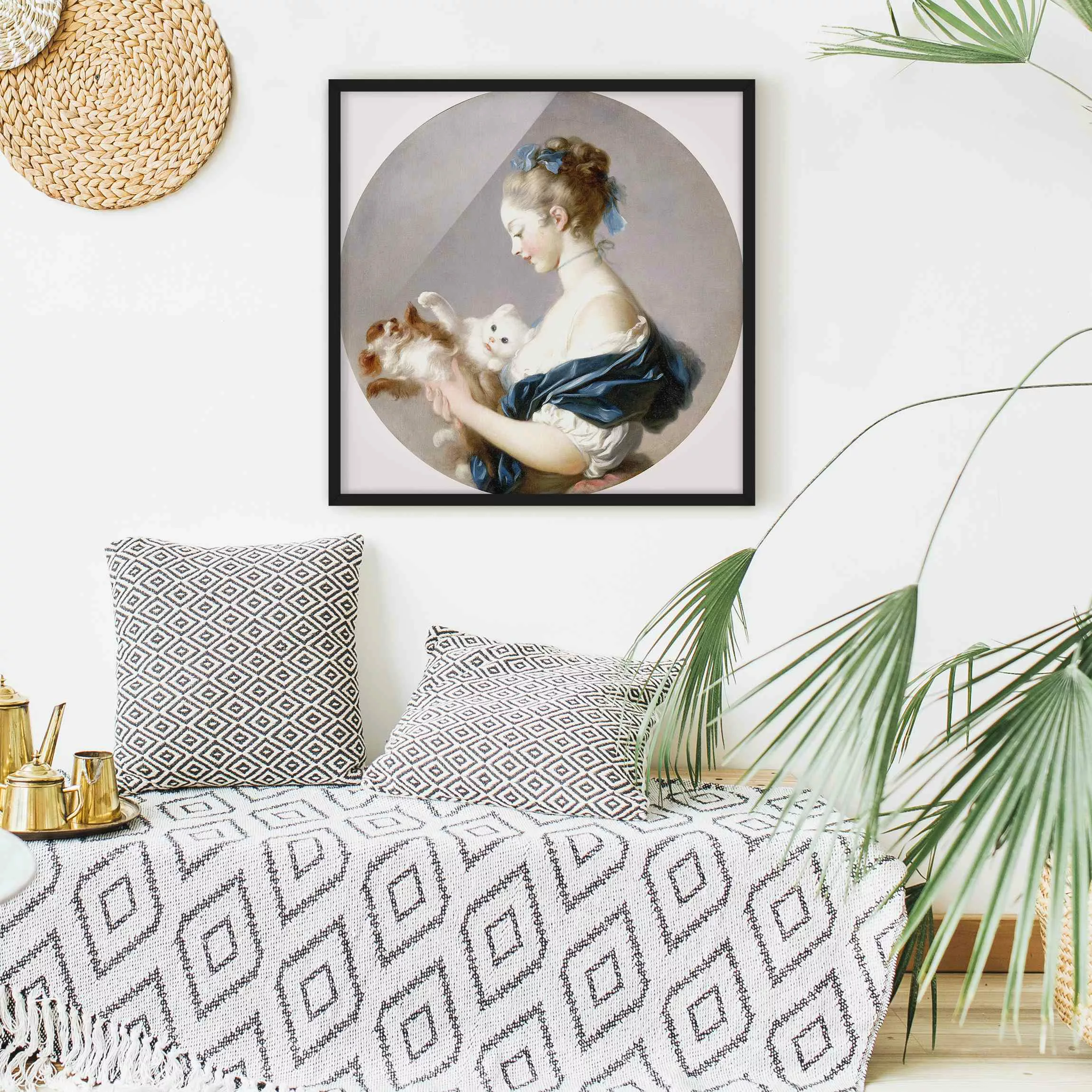 Bild mit Rahmen Kunstdruck - Quadrat Jean Honoré Fragonard - Mädchen mit Hu günstig online kaufen