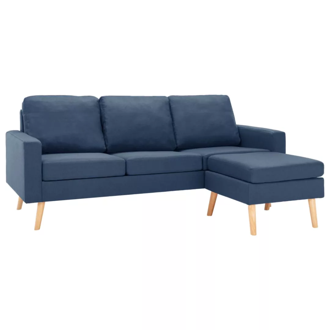 3-sitzer-sofa Mit Hocker Blau Stoff günstig online kaufen
